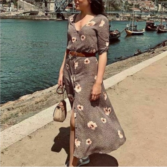 h&m brown floral dress Women's 3